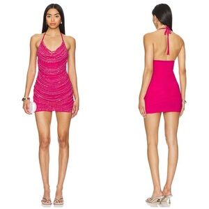 LESLIE AMON X Revolve Floating Pearl Mini Dress in Neon Pink Size M